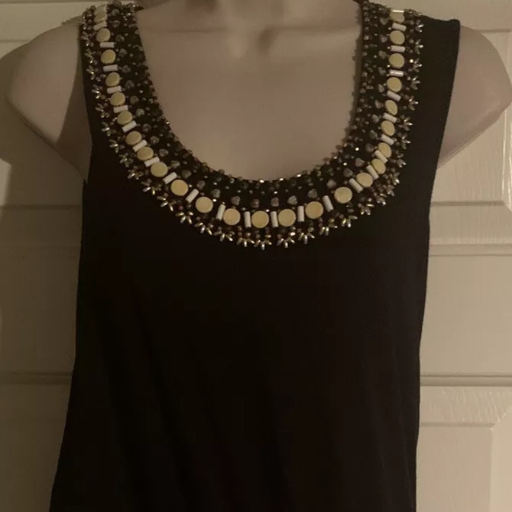 Boston Proper Peplum Beaded Top in Proper Black